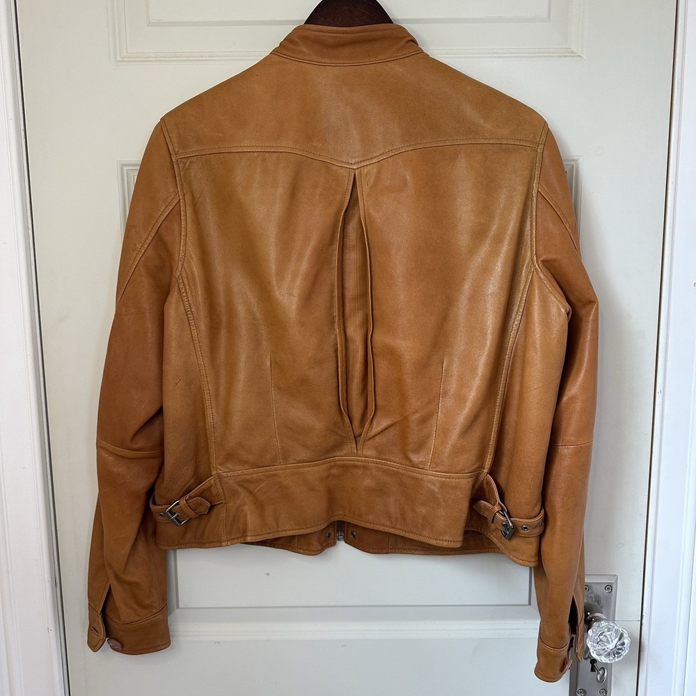 George Designs By Mark Eisen Women's Brown Leather Jacket Size XL Soft Moto Zip - Picture 5 of 12